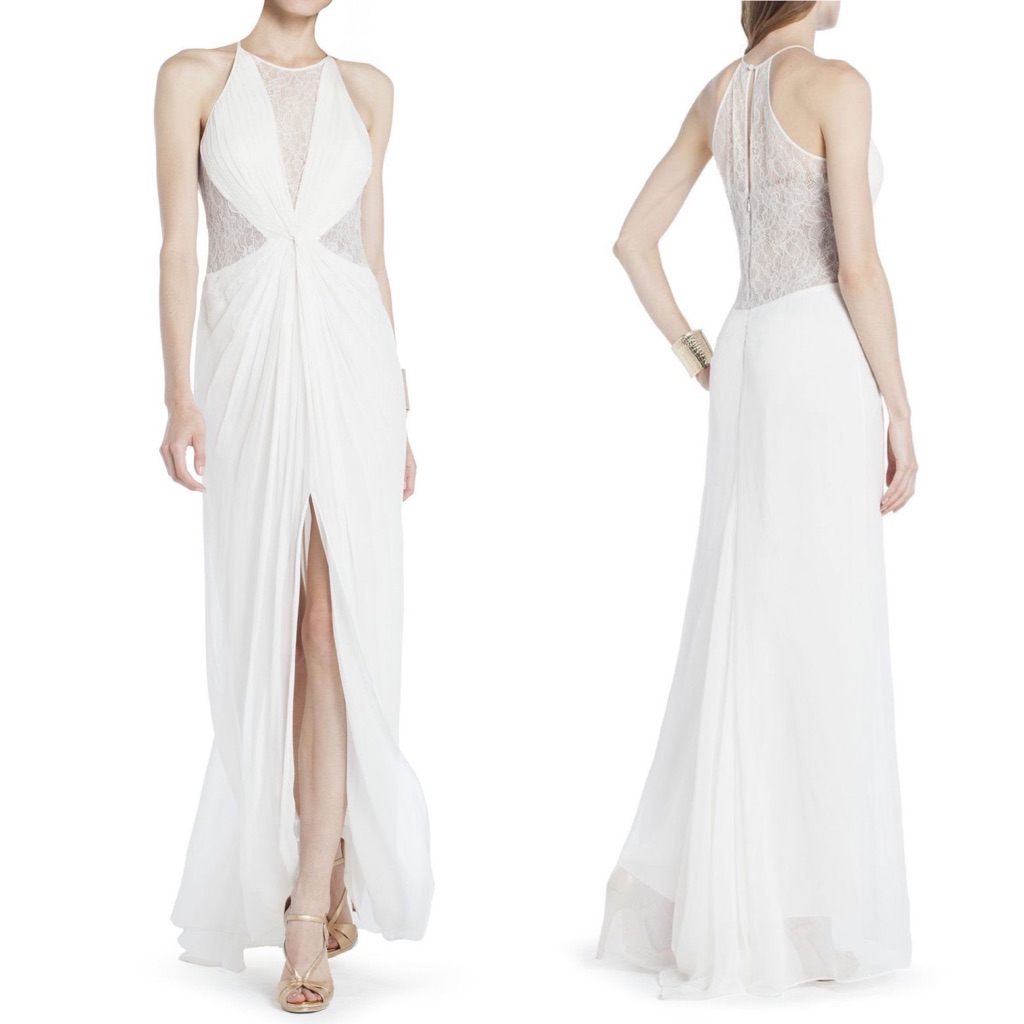 Bcbgmaxazria Maxine Silk And Lace Maxi Dress Bridal Gown In Gardenia Xs